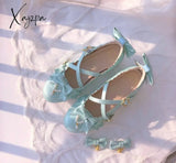 Xajzpa - Sweet Lolita Shoes Vintage Round Head Middle Heel 3-5Cm Women Cute Bowknot Cross Bandage