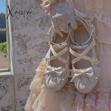 Xajzpa - Sweet Lolita Shoes Vintage Round Head Middle Heel 3-5Cm Women Cute Bowknot Cross Bandage