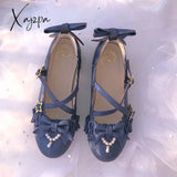 Xajzpa - Sweet Lolita Shoes Vintage Round Head Middle Heel 3-5Cm Women Cute Bowknot Cross Bandage