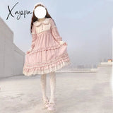 Xajzpa - Sweet Lolita Shoes Vintage Round Head Middle Heel 3-5Cm Women Cute Bowknot Cross Bandage