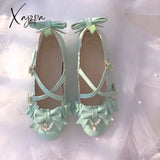 Xajzpa - Sweet Lolita Shoes Vintage Round Head Middle Heel 3-5Cm Women Cute Bowknot Cross Bandage