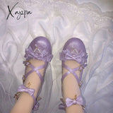 Xajzpa - Sweet Lolita Shoes Vintage Round Head Middle Heel 3-5Cm Women Cute Bowknot Cross Bandage