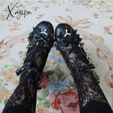 Xajzpa - Sweet Lolita Shoes Vintage Round Head Middle Heel 3-5Cm Women Cute Bowknot Cross Bandage