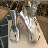 Xajzpa - Tabi Split-toe Women Boots cream-colored Leather Buckle Chunky Block Heels Booties Botas Feminina Shoes Woman