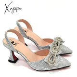 Xajzpa - The Latest Ins Style Rhinestone Bow Side Empty Party High Heels Pointed Toe Stiletto