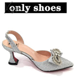 Xajzpa - The Latest Ins Style Rhinestone Bow Side Empty Party High Heels Pointed Toe Stiletto