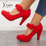 Xajzpa - Thick Heel Mary Jane Pumps Bowknot Round Toe Ankle Strap Heels /