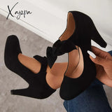 Xajzpa - Thick Heel Mary Jane Pumps Bowknot Round Toe Ankle Strap Heels /