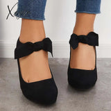 Xajzpa - Thick Heel Mary Jane Pumps Bowknot Round Toe Ankle Strap Heels /