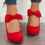 Xajzpa - Thick Heel Mary Jane Pumps Bowknot Round Toe Ankle Strap Heels /