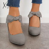 Xajzpa - Thick Heel Mary Jane Pumps Bowknot Round Toe Ankle Strap Heels /