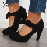 Xajzpa - Thick Heel Mary Jane Pumps Bowknot Round Toe Ankle Strap Heels /