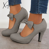 Xajzpa - Thick Heel Mary Jane Pumps Bowknot Round Toe Ankle Strap Heels /