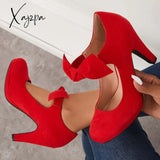 Xajzpa - Thick Heel Mary Jane Pumps Bowknot Round Toe Ankle Strap Heels /