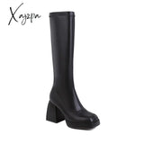 Xajzpa - Thick Soled Chunky High Heel Boots Black / 34