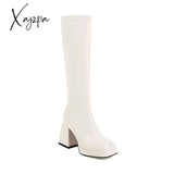 Xajzpa - Thick Soled Chunky High Heel Boots White / 34