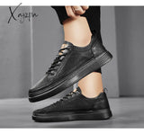 Xajzpa - Top Quality Genuine Leather Shoes Mens Sneakers Knit Collar Men’s Casual Hollow Men