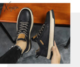 Xajzpa - Top Quality Genuine Leather Shoes Mens Sneakers Knit Collar Men’s Casual Hollow Men