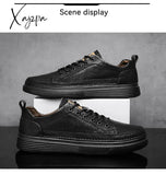 Xajzpa - Top Quality Genuine Leather Shoes Mens Sneakers Knit Collar Men’s Casual Hollow Men