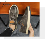 Xajzpa - Top Quality Genuine Leather Shoes Mens Sneakers Knit Collar Men’s Casual Hollow Men