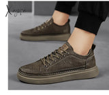 Xajzpa - Top Quality Genuine Leather Shoes Mens Sneakers Knit Collar Men’s Casual Hollow Men