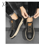 Xajzpa - Top Quality Genuine Leather Shoes Mens Sneakers Knit Collar Men’s Casual Hollow Men