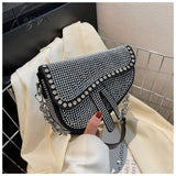 Xajzpa - Trend Women’s Bags Fashion Thick Chain Bright Diamond Saddle Bag Female Carrying Armpit