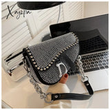 Xajzpa - Trend Women’s Bags Fashion Thick Chain Bright Diamond Saddle Bag Female Carrying Armpit