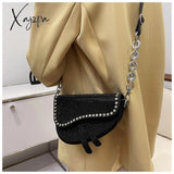 Xajzpa - Trend Women’s Bags Fashion Thick Chain Bright Diamond Saddle Bag Female Carrying Armpit