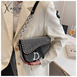 Xajzpa - Trend Women’s Bags Fashion Thick Chain Bright Diamond Saddle Bag Female Carrying Armpit