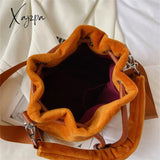 Xajzpa - Trendy Brand Designer Velour Bucket Shoulder Crossbody Bags Women Handbags And Purse New