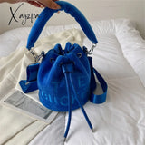 Xajzpa - Trendy Brand Designer Velour Bucket Shoulder Crossbody Bags Women Handbags And Purse New