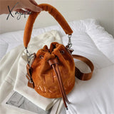 Xajzpa - Trendy Brand Designer Velour Bucket Shoulder Crossbody Bags Women Handbags And Purse New