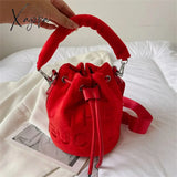 Xajzpa - Trendy Brand Designer Velour Bucket Shoulder Crossbody Bags Women Handbags And Purse New