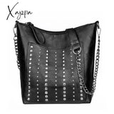 Xajzpa Vintage Bag Women Shoulder Bags Punk Rivet Bucket Bag Handbag Lady Casual PU Leather Crossbody Bags Female WHDV1387