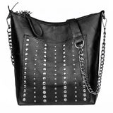 Xajzpa Vintage Bag Women Shoulder Bags Punk Rivet Bucket Handbag Lady Casual Pu Leather Crossbody