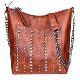 Xajzpa Vintage Bag Women Shoulder Bags Punk Rivet Bucket Handbag Lady Casual Pu Leather Crossbody