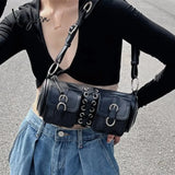 Xajzpa - Vintage Black Women Cylinder Underarm Bags Double Pocket Design Ladies Shoulder Bag Fashion Female PU Leather Purse Handbags