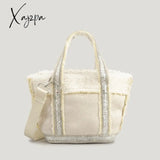 Xajzpa - Vintage Diamonds Suede Tote Bag Designer Lambswool Women Handbags Luxury Faux Fur Shoulder