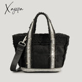 Xajzpa - Vintage Diamonds Suede Tote Bag Designer Lambswool Women Handbags Luxury Faux Fur Shoulder