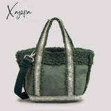 Xajzpa - Vintage Diamonds Suede Tote Bag Designer Lambswool Women Handbags Luxury Faux Fur Shoulder Crossbody Bags Big Shopper Purse