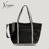 Xajzpa - Vintage Diamonds Suede Tote Bag Designer Lambswool Women Handbags Luxury Faux Fur Shoulder