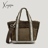 Xajzpa - Vintage Diamonds Suede Tote Bag Designer Lambswool Women Handbags Luxury Faux Fur Shoulder