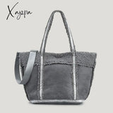 Xajzpa - Vintage Diamonds Suede Tote Bag Designer Lambswool Women Handbags Luxury Faux Fur Shoulder