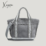 Xajzpa - Vintage Diamonds Suede Tote Bag Designer Lambswool Women Handbags Luxury Faux Fur Shoulder