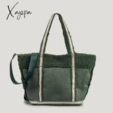 Xajzpa - Vintage Diamonds Suede Tote Bag Designer Lambswool Women Handbags Luxury Faux Fur Shoulder