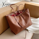 Xajzpa - Vintage Fashion Female Weave Style New High Quality Pu Leather Women Designer Handbag