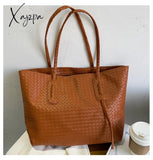 Xajzpa - Vintage Fashion Female Weave Style New High Quality Pu Leather Women Designer Handbag