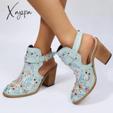 Xajzpa - Vintage Floral Embroidery Round Toe Ankle Bootie