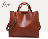 Xajzpa - Vintage Genuine Leather Bags Women Messenger High Quality Oil Wax Female Handbags Ladies